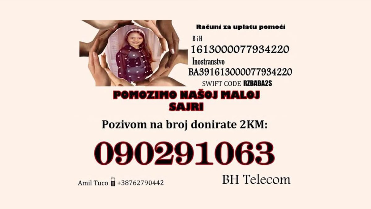 DEVETOGODIŠNJOJ SAJRI TUCO HITNO POTREBNA NOVČANA SREDSTVA ZA OPERACIJU