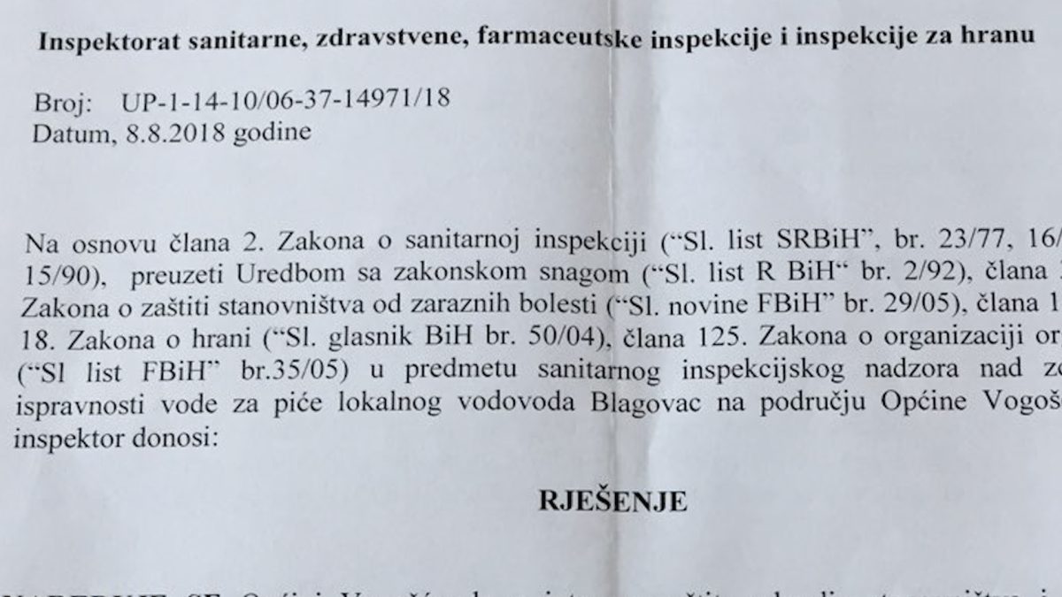 VODA NA IZVORIŠTU BLAGOVAC NIJE ZA PIĆE