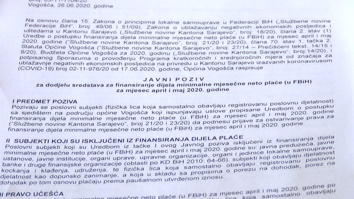 OPĆINA VOGOŠĆA RASPISALA JAVNE POZIVE ZA POLJOPRIVREDNIKE I PRIVREDNE SUBJEKTE