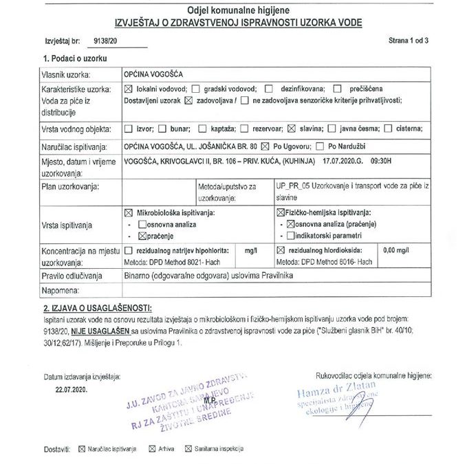 VODA SA VODOVODA KRIVOGLAVCI NIJE ZA PIĆE