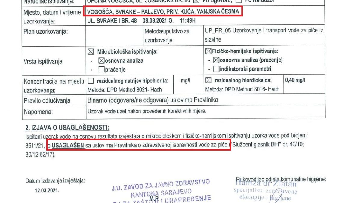 VODA NA VODOVODU SVRAKE – PALJEVO ISPRAVNA JE ZA PIĆE