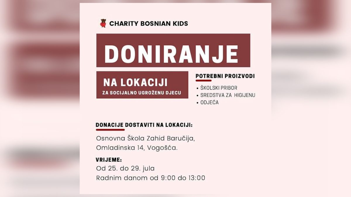 U OŠ “ZAHID BARUČIJA” POKRENUTA AKCIJA PRIKUPLJANJA ŠKOLSKOG PRIBORA I HIGIJENSKIH PAKETIĆA ZA SOCIJALNO UGROŽENU DJECU