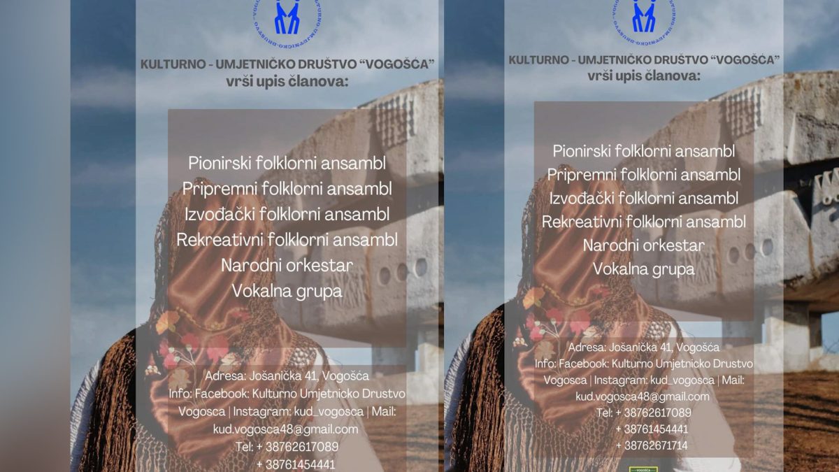 KUD „VOGOŠĆA“ VRŠI UPIS NOVIH ČLANOVA