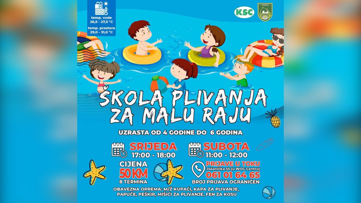 NA VOGOŠĆANSKOM BAZENU POČINJE ŠKOLA PLIVANJA ZA MALU RAJU
