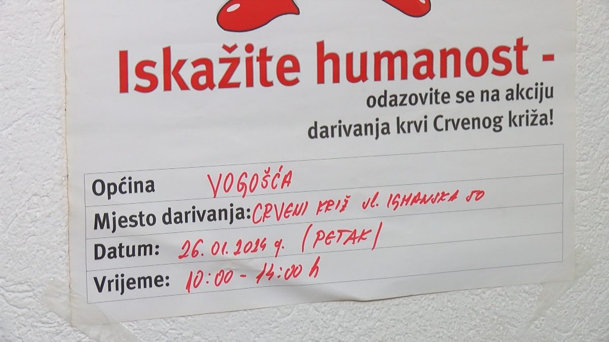 SUTRA AKCIJA DOBROVOLJNOG DARIVANJA KRVI U VOGOŠĆI
