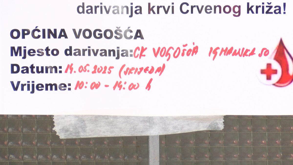 U PROSTORIJAMA CRVENOG KRIŽA VOGOŠĆA SUTRA  AKCIJA DOBROVOLJNOG DARIVANJA KRVI