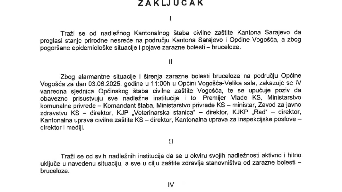 3. VANREDNA SJEDNICA OPĆINSKOG ŠTABA CIVILNE ZAŠTITE VOGOŠĆA