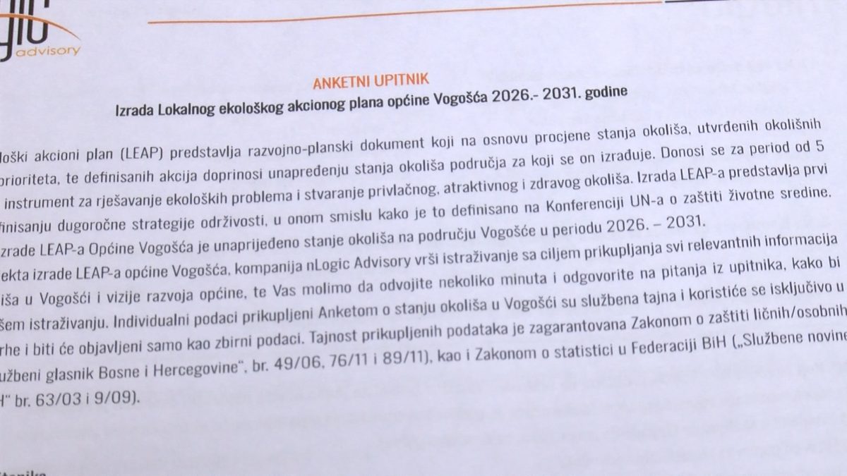 U SKLOPU IZRADE LOKALNOG EKOLOŠKOG AKCIONOG PLANA (LEAP) OPĆINE VOGOŠĆA UPUĆEN POZIV ZA UČEŠĆE U ANKETNOM ISPITIVANJU