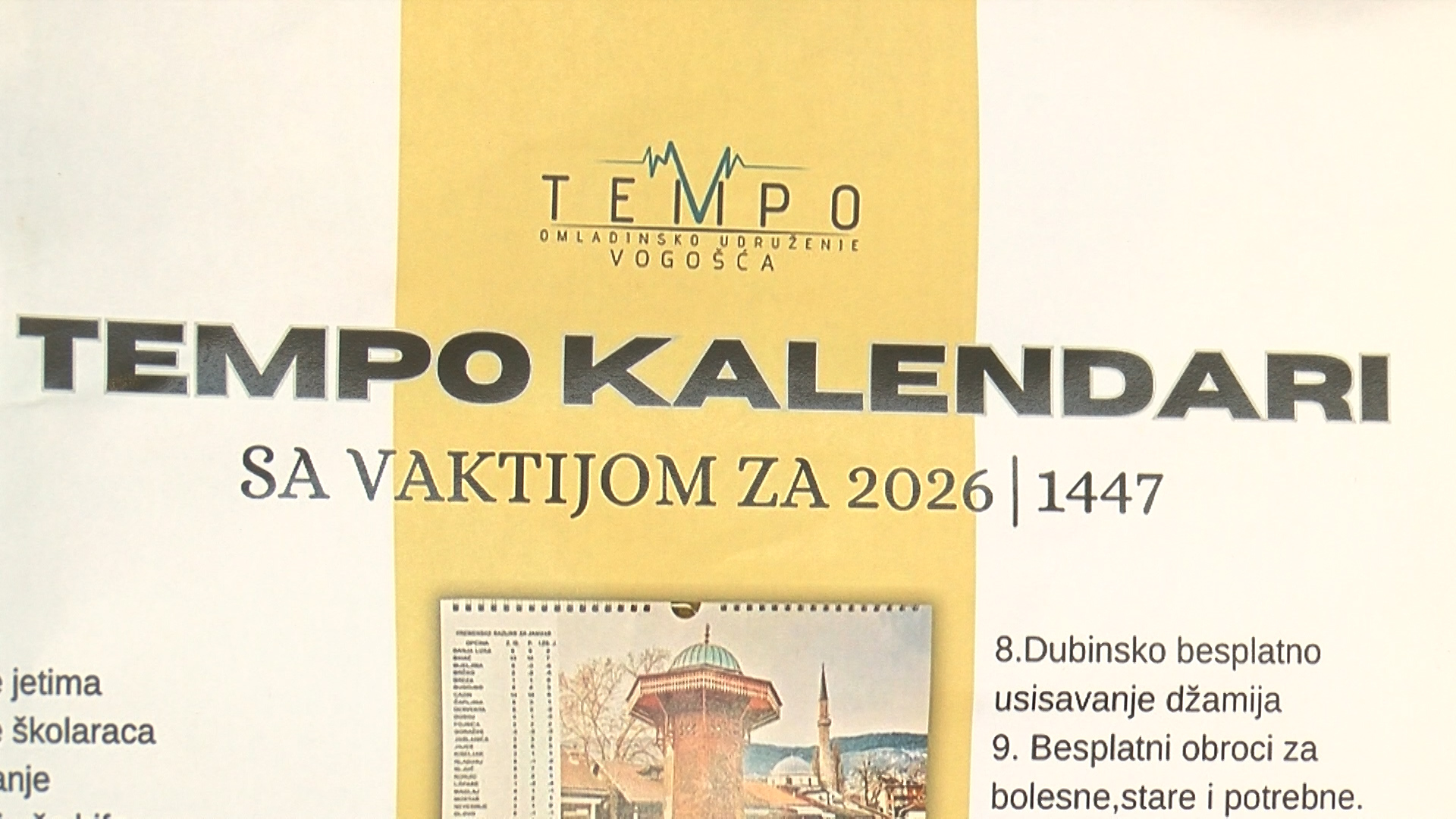 U PRODAJI SU KALENDARI OMLADINSKOG UDRUŽENJA „TEMPO“ ZA 2026. GODINU