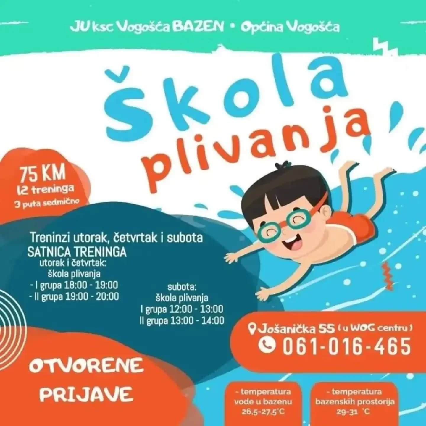 NOVI CIKLUS ŠKOLE PLIVANJA NA VOGOŠĆANSKOM BAZENU