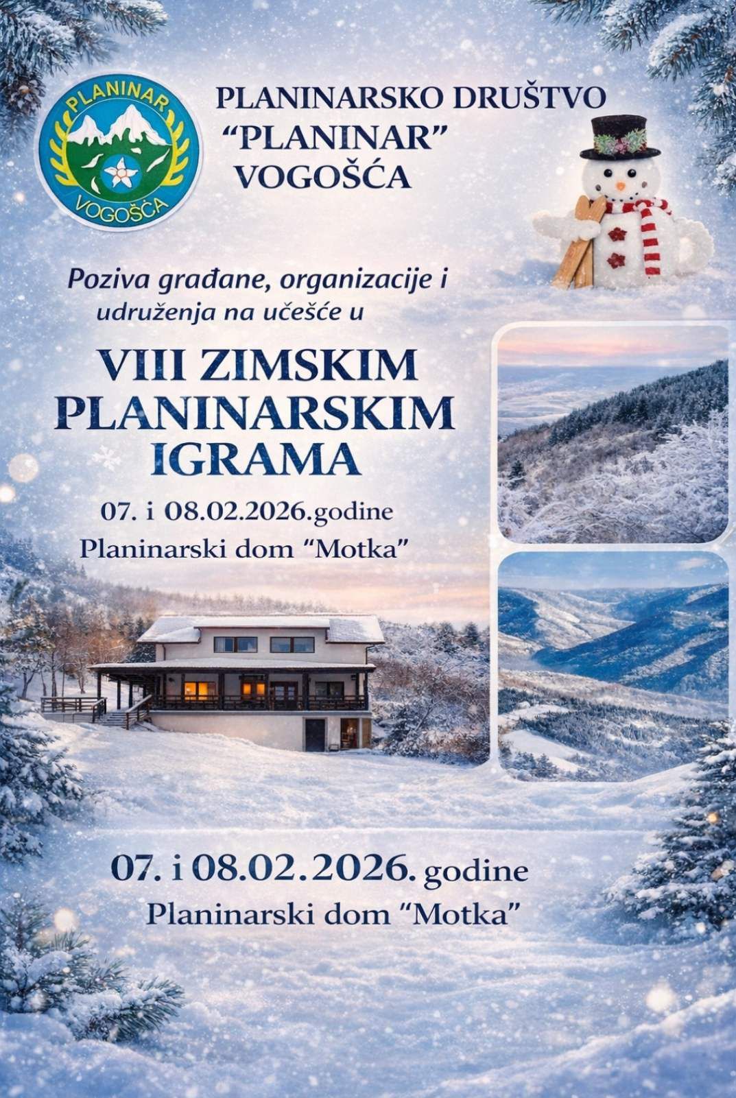 PLANINARSKO DRUŠTVO “PLANINAR” ZA VIKEND ORGANIZUJE 8. ZIMSKE PLANINARSKE IGRE