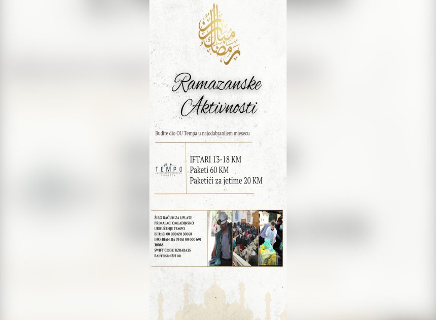 ČLANOVI OMLADINSKOG UDRUŽENJA “TEMPO” I OVOG RAMAZANA POSTAČIMA NA KUĆNE ADRESE DOSTAVLJAJU IFTARE