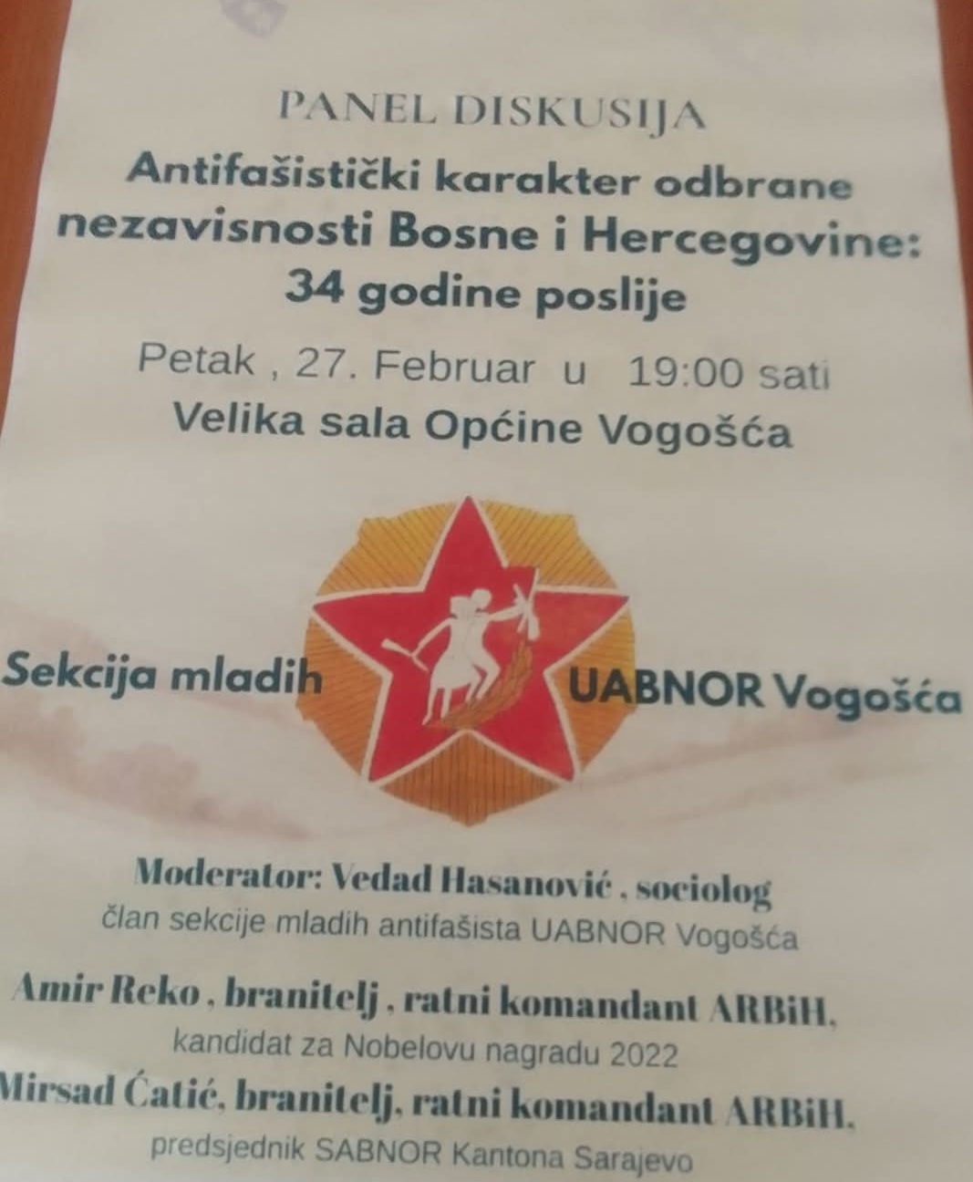 SEKCIJA MLADIH ANTIFAŠISTA UABNOR VOGOŠĆA SUTRA ORGANIZUJE PANEL DISKUSIJU